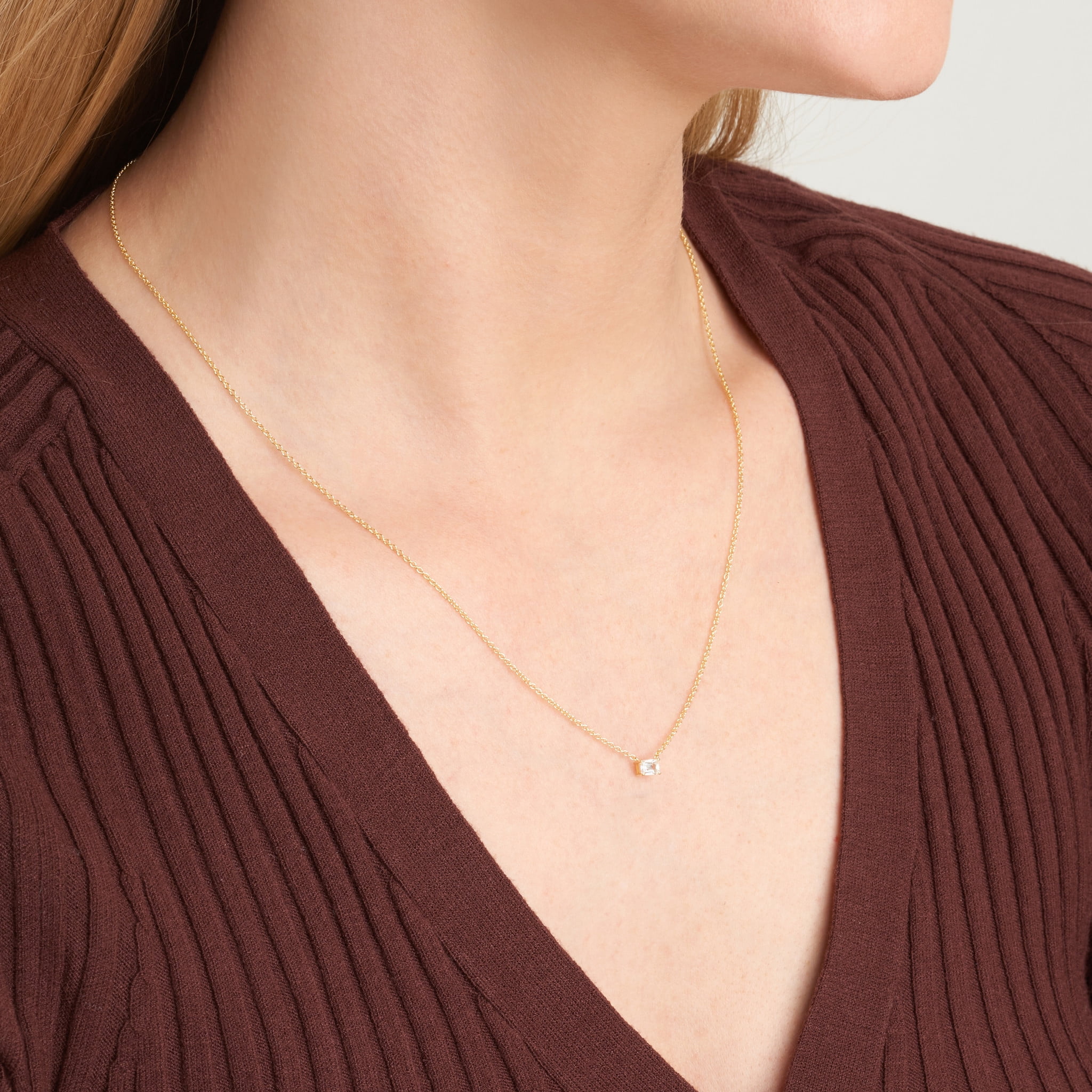 Forever Facets 1/4 CT TW Lab Grown Diamond 18k Gold over Sterling Silver Baguette Necklace, Adult Female