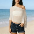 thumbnail image 4 of Women Sheer Poncho Top Lightweight Knit Crochet Shrug Bolero Mesh Batwing Sleeve Sweater Cover up Beachwear Summer Sheer Blouse Top for Evening Dress Beige One Size, 4 of 6