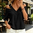 thumbnail image 4 of Edvintorg Women's Plus Size Tops Cold Shoulder 3/4 Sleeve V Neck Lightweight Loose Casual Pullover Shirt Fashion Clothing Black XL, 4 of 5