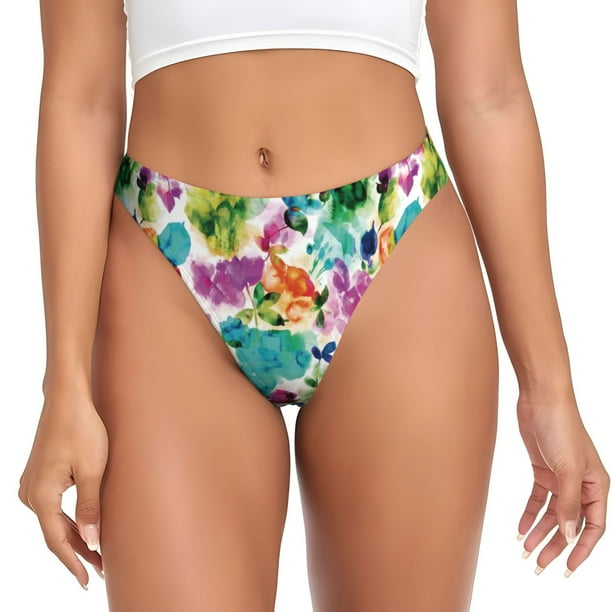 Fotbe Watercolor Flowers Tanga Sin Costuras para Mujer con Estampado – Panties Invisibles, Transpirables y Cómodos para Uso Diario-Medium
