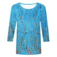 thumbnail image 4 of 2023 Cotonie Women's Coloured Printed T-shirt 3/4 Sleeves Pullover Round Neck Blouse 2023 Trendy Casual Tops,Blue,M, 4 of 4