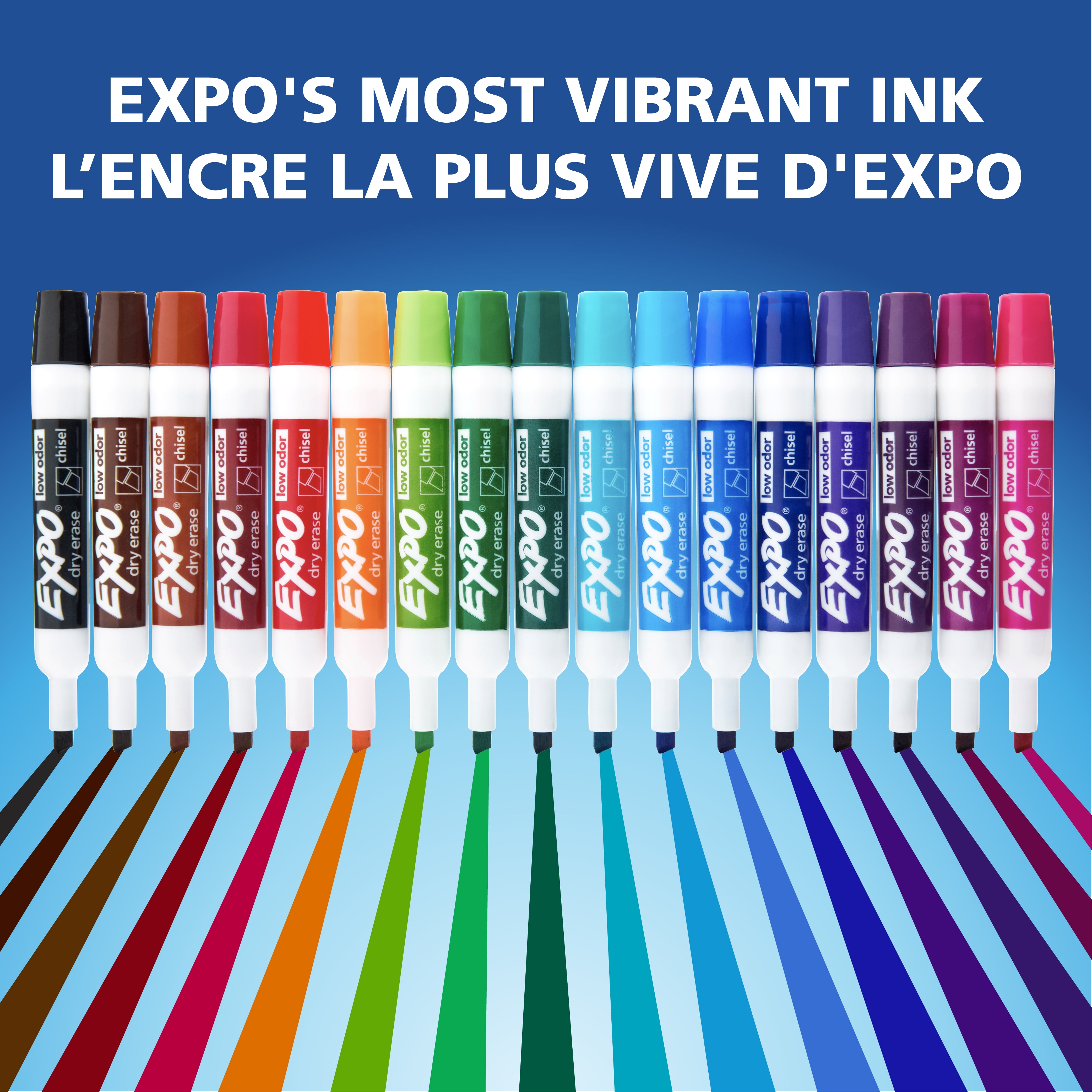 Marqueurs effaçables à sec EXPO, encre à faible odeur, couleurs variées, pointe biseautée, 4 unités