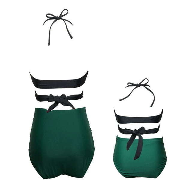Daeful Parent-child Swimsuit Ruffled Family Matching Swimwear Sleeveless Swim Bikini Set Mother And Daughter Tummy Control Bathing Suits Black Green S