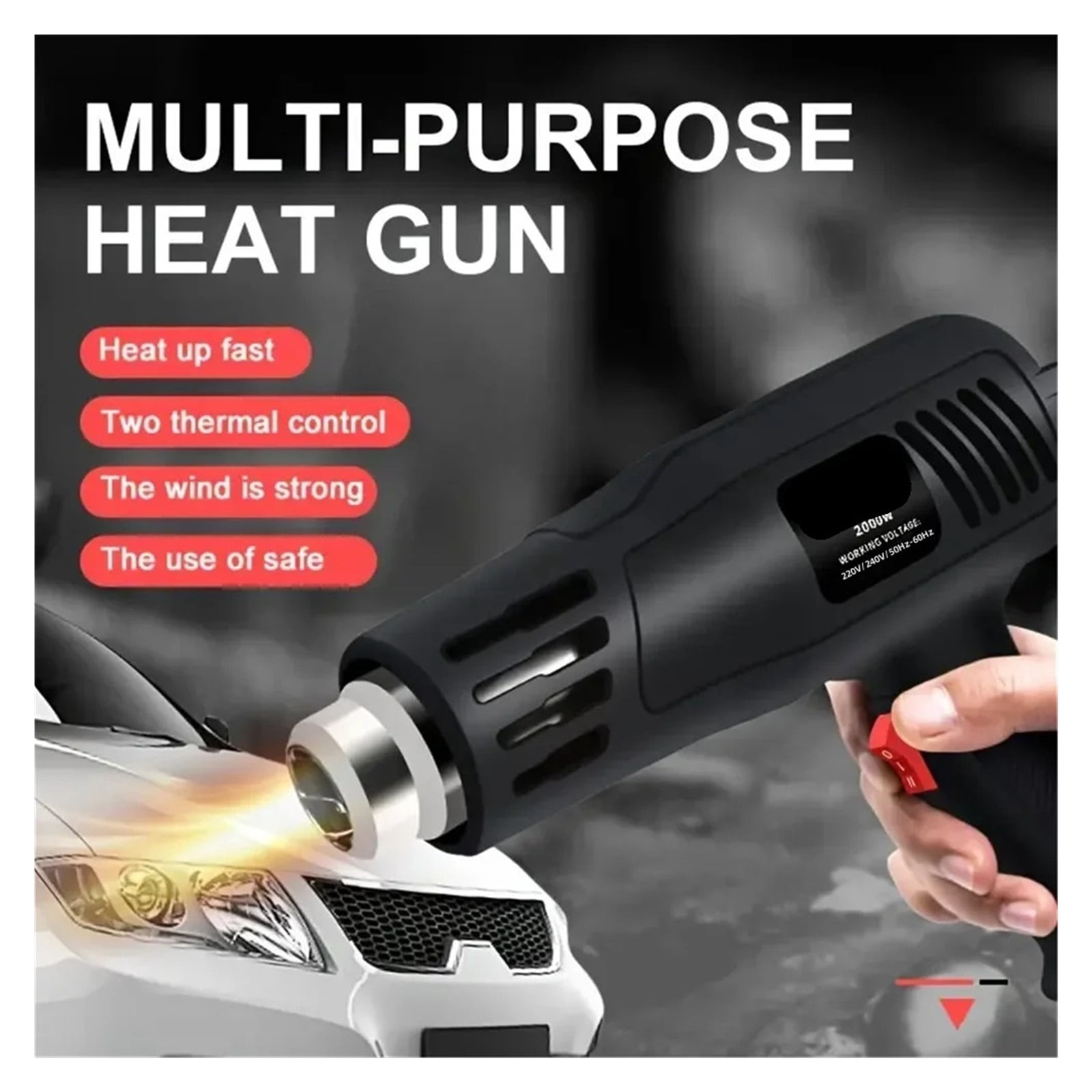 2000W Hot Air Gun High Power Temperature Regulating Industrial Electric Heat Gun Automobile Film Baking Gun Tool ,Variable Temperature
