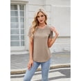 thumbnail image 3 of Womens Summer Tops Spring Shirts Trendy Vacation Outfits Short Sleeve Business Tshirts Fashion Casual Blouses Khaki XXL, 3 of 8