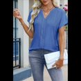 thumbnail image 4 of Blusas con Ojales para Mujer, Cuello en V, Corta, Bordadas, Estilo , Informal, Holgada, de Verano Azul M, 4 of 7