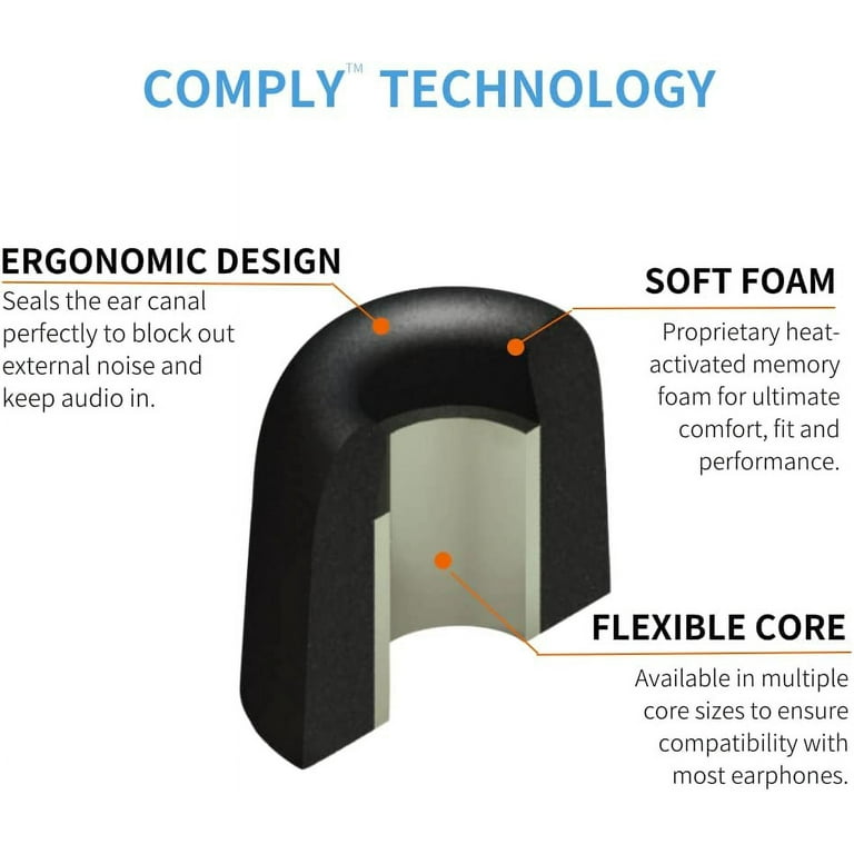 Comply Foam Premium Earphone Tips - Isolation T-600 (Black, 3 Pair, S/M/L)  