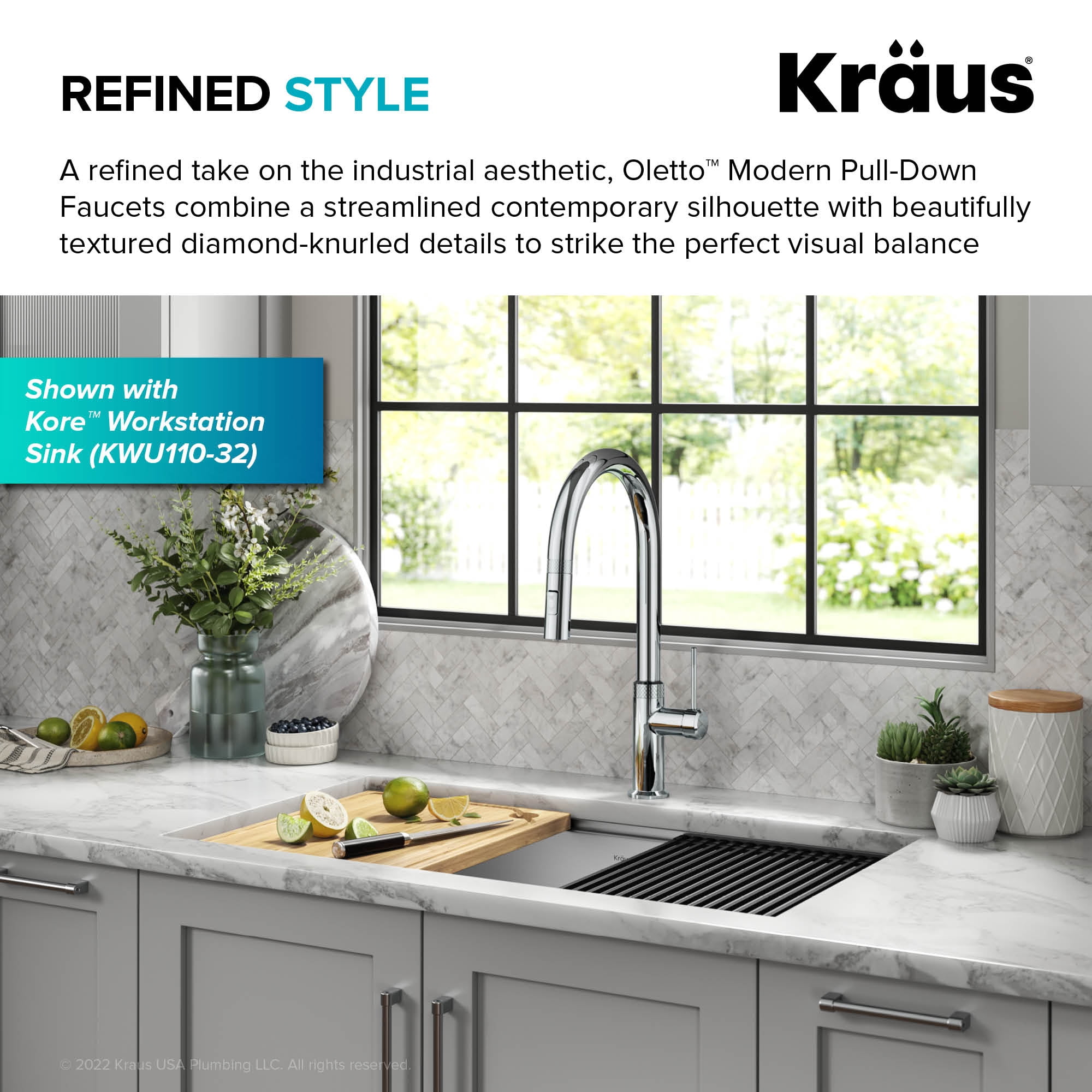 KRAUS Oletto Modern Industrial Pull-Down Single Handle Kitchen Faucet in Chrome