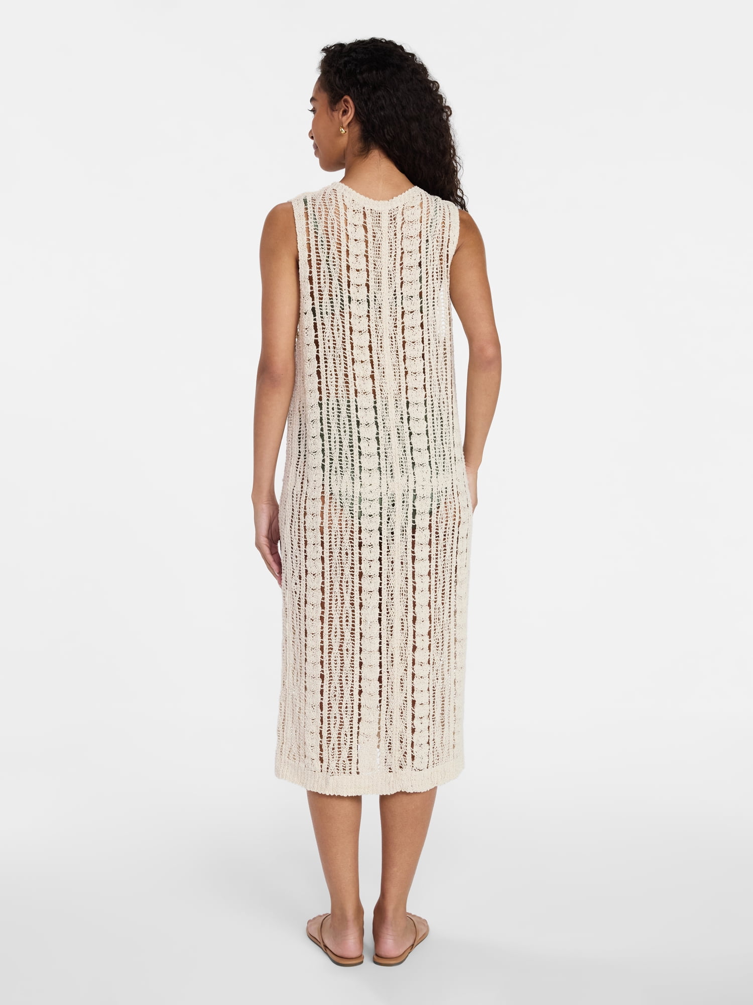 Time and Tru Women's Crochet Button Down Coverup, Size L/XL, Ivory
