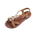 thumbnail image 2 of Sandals With Back Strap, Women's Flat Sandals, Womens Sandals Dressy Summer: Comfortable Bohemian Flats Elastic Ankle Strap Walking Vacation Shoes 2026 Women Footwear, Khaki 9, 2 of 8