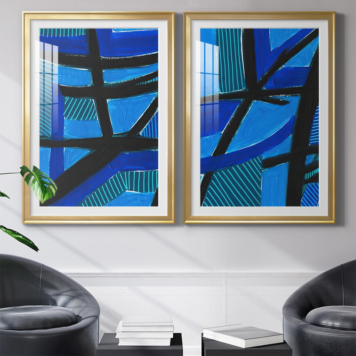 Wexford Home Involved Blues I Premium Framed Print, 18.5" x 24.5" - Ready to Hang, Gold (Set of 2)