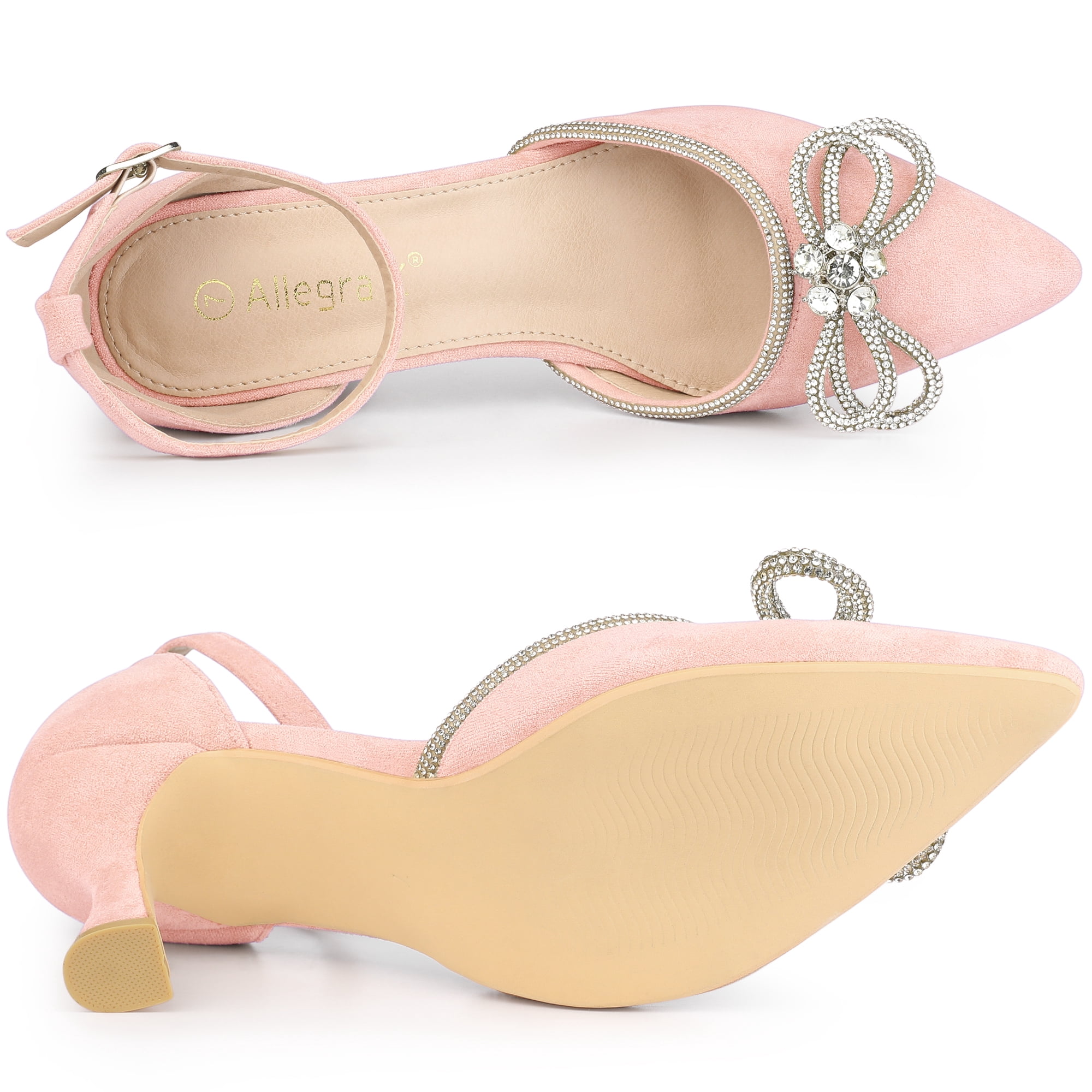 DARING DIVA Women's Rhinestones Bow Ankle Strap Stiletto Heel Sandals Pink 7.5