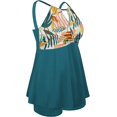 thumbnail image 2 of Traje de Baño de Dos Piezas Tankini para Mujer Bikini de Cuello Alto con Pantalones Cortos, Vestido de Baño Control de Barriga Verde Oscuro CH Verde Oscuro CH Xishao ropa, 2 of 2