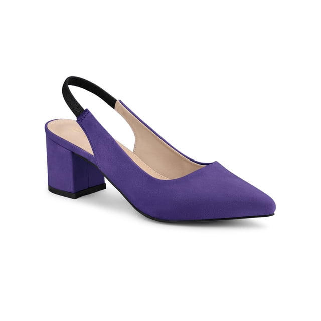 BLISSFUL STEP Women's Block Heel Pumps Slingback Heels Purple 8.5