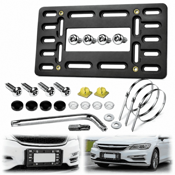 Tattom Front License Plate Bracket Holder - Universal Front Bumper License Plate Mounting Kit, 2 Drill Holes Car Tag Adapter with Anti Theft Stainless Steel Screw Bolt Caps