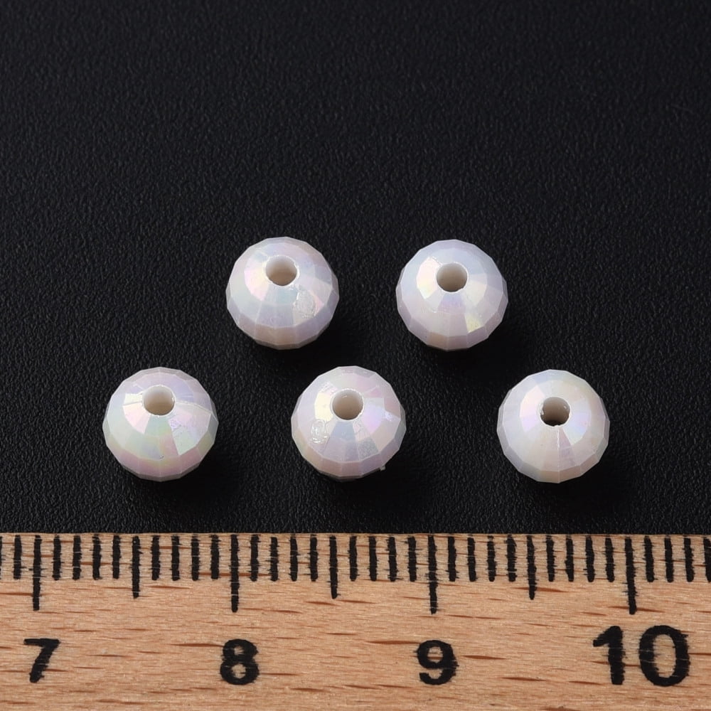 Opaque Acrylic Beads AB color Plated Faceted Round White 6x5.5mm Hole: 1.5mm 4800pcs/500g