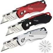 KATA 3-Pack Heavy Duty Box Cutter  Folding Utility Knife With Zinc Alloy Body,Quick Change Blades, Lock-Back Design,Extra 12 Blades For Cartons, Cardboard and Boxes