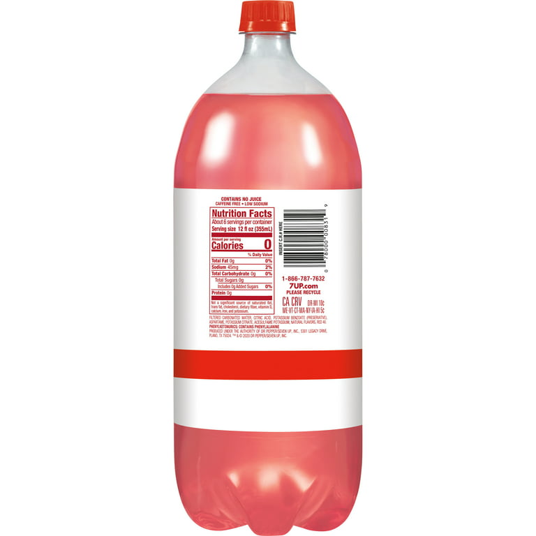 7UP Zero Sugar Cherry Soda Pop, 2 L, Bottle 