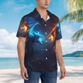 thumbnail image 3 of Honeii Red And Blue Fire Dragon C Print Men’s Hawaiian Shirt,Classic Button-Down Short Sleeve Shirt, for Beach, Vacation, and Outdoor Activities,Large, 3 of 7