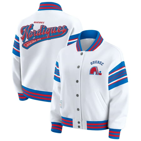 Women s WEAR by Erin Andrews White/Blue Quebec Nordiques Full-Snap Fleece Sweatshirt Jacket