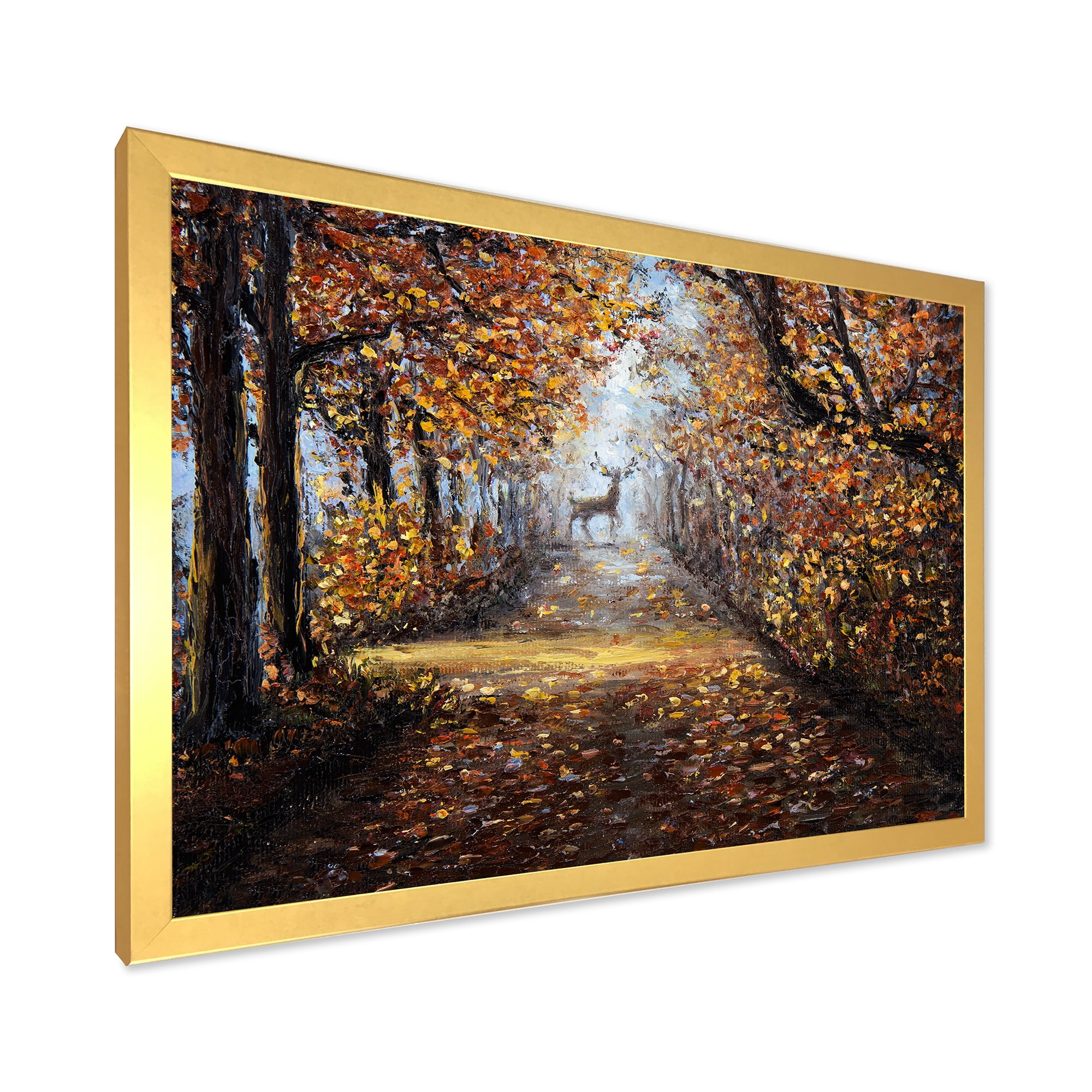 Designart 'Deer In The Autumn Park' Lake House Framed Art Print