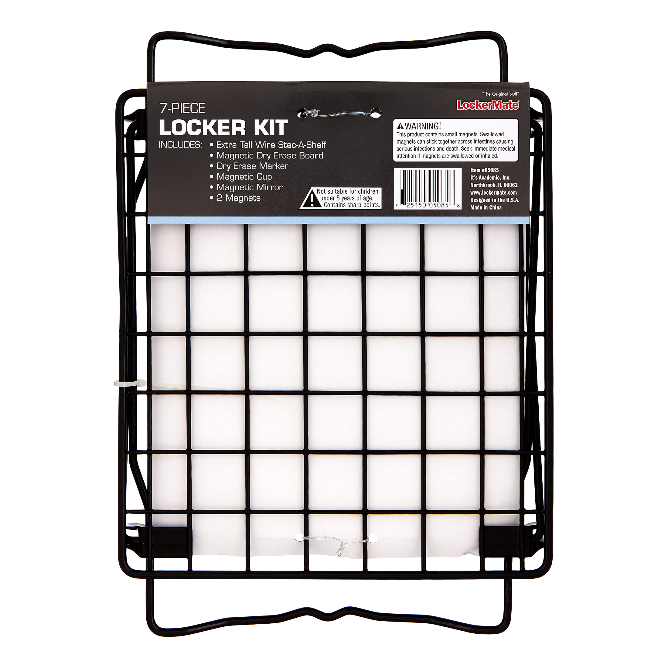 LockerMate 7-Piece Locker Organizer Kit Storage Cup & Dry Erase Marker Whiteboard Mirror Black Includes Locker Shelf 