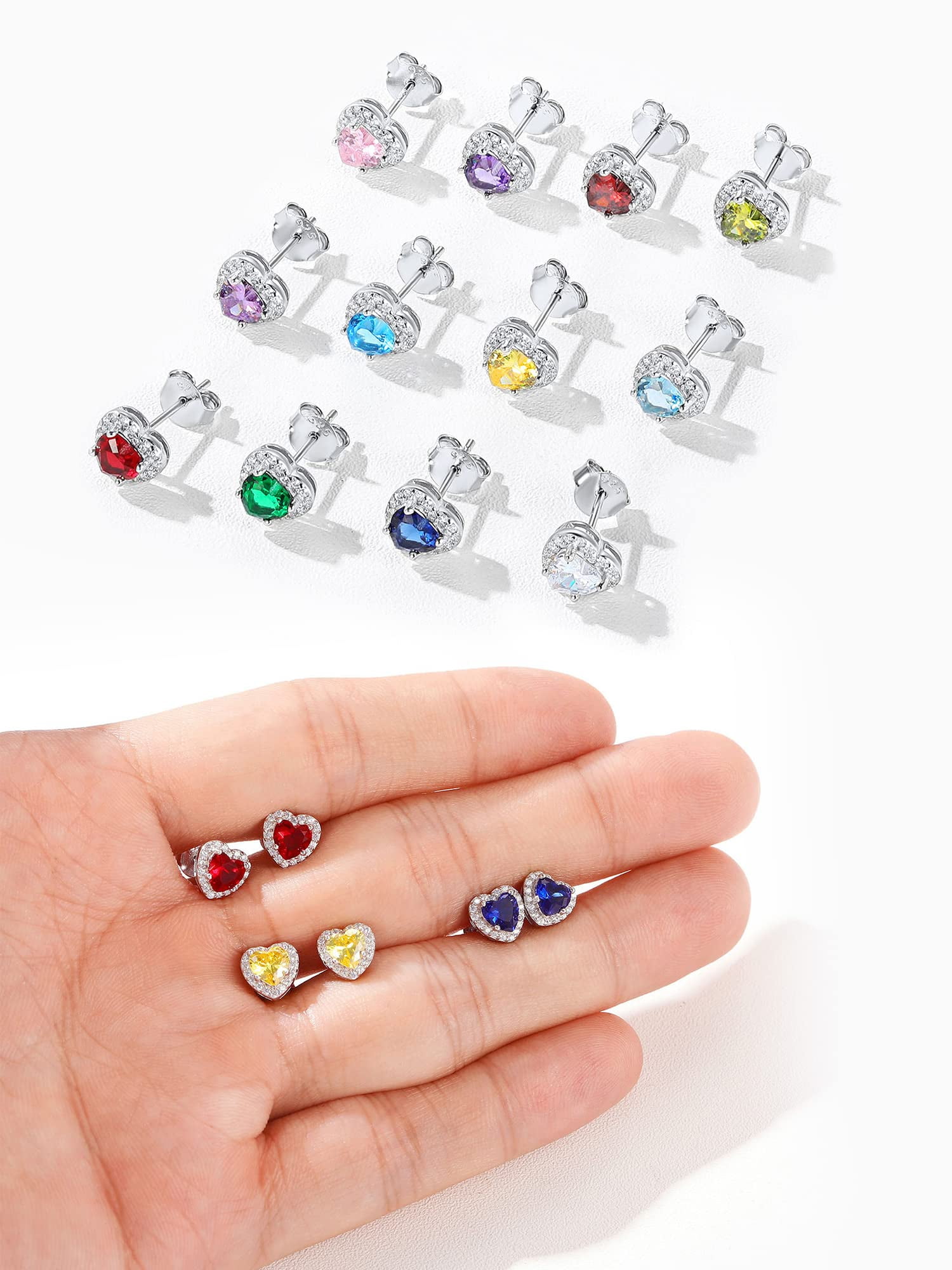 ChicSilver Red Birthstone Stud Earrings Heart Cut Cubic Zirconia Hypoallergenic Jewelry Sterling Silver Birthday Mother's Day Gifts for Women Mom