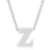 Women's Brass Rhodium Plated Finish Initial Z Pendant Necklace