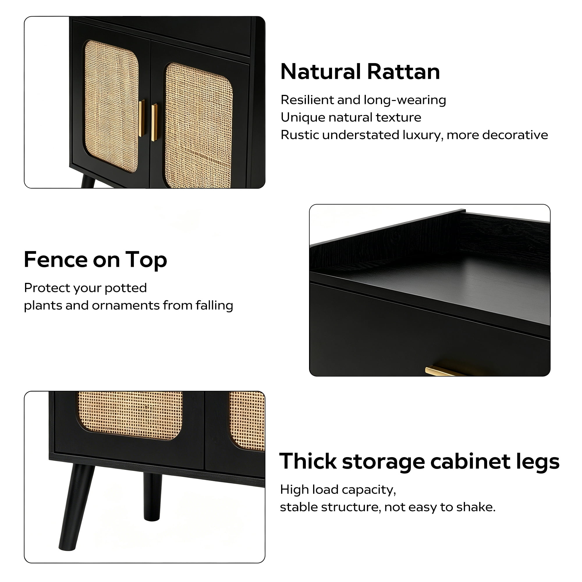 Kitchen Storage Cabinet, Farmhouse Buffet Cabinet , Storage with 1 Drawers and 2 Doors, Cabinet with Solid Wood Feet,Floor Sideboard Buffet for Living Room, Dining Room, Bathroom,(black Color)