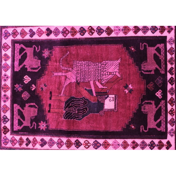 Ahgly Company Indoor Rectangle Animal Pink Traditional Area Rugs, 2' x 5'