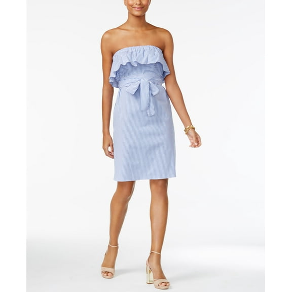 Michael Michael Kors Strapless Ruffle Trim Dress Tide Blue XL