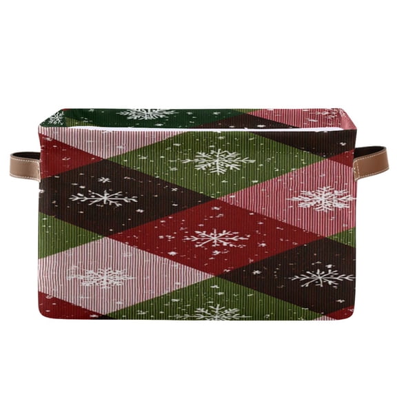Red and Green Plaids Snowflakes Christmas Square Storage Bins with Handles Collapsible Containing Box 1 Pack