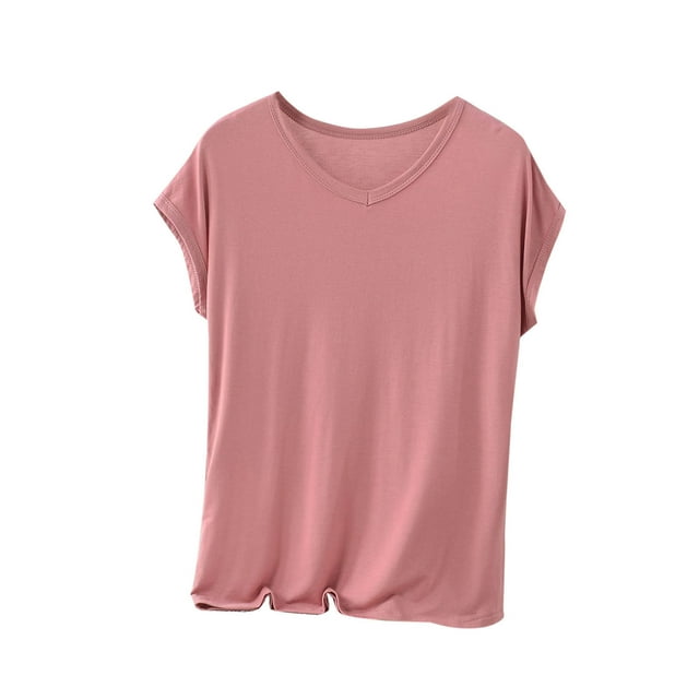 BLVB Plus Size Pajama Tops for Women Loose Fit V Neck Short Sleeve Soft Modal Sleep Shirts Loungewear