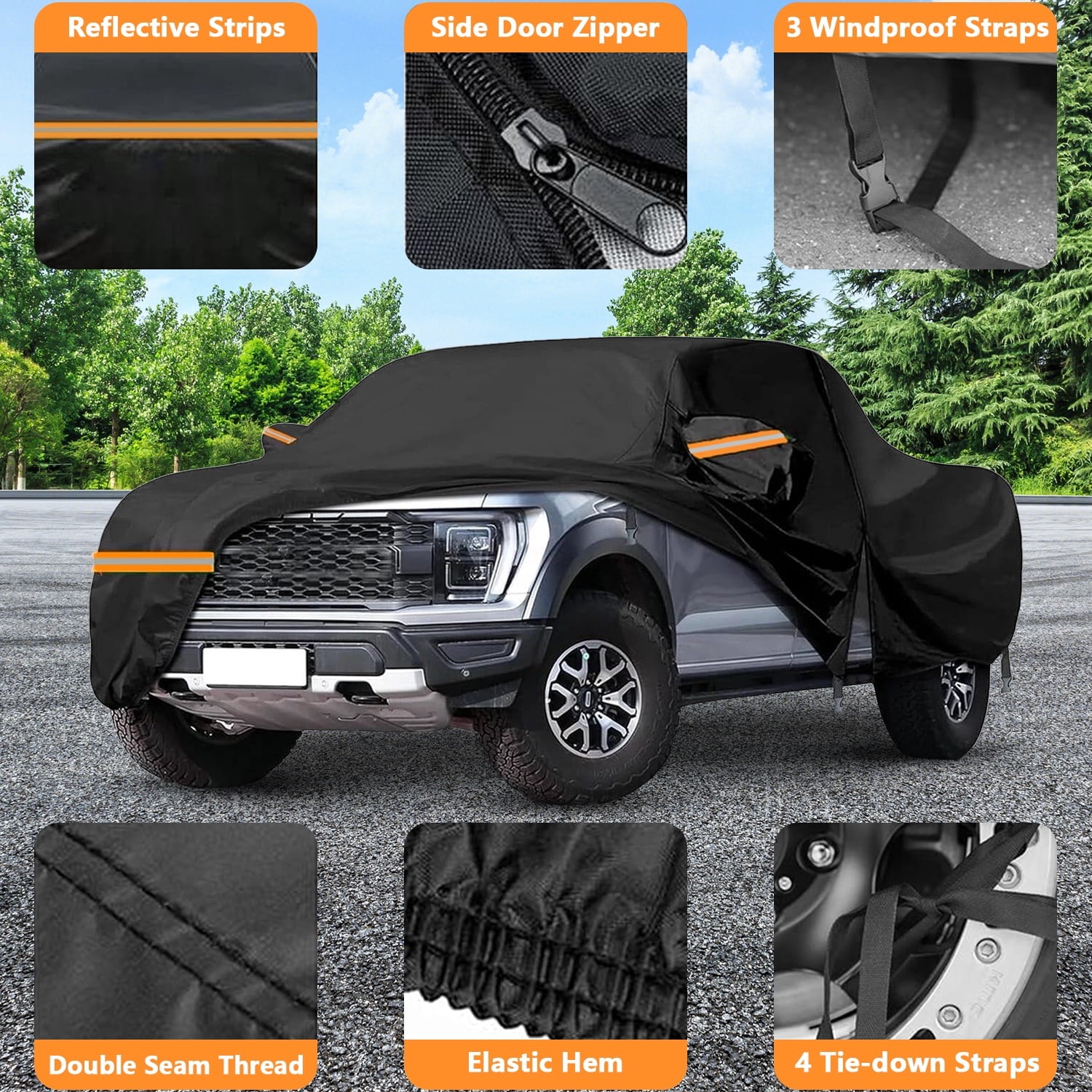 Teblint Truck Cover Waterproof All Weather, Pickup Truck Car Cover 210"x74"x68", Fit for Ford F150, Chevrolet Silverado/Dodge Ram 1500, Sierra 1500, Toyota Tundra