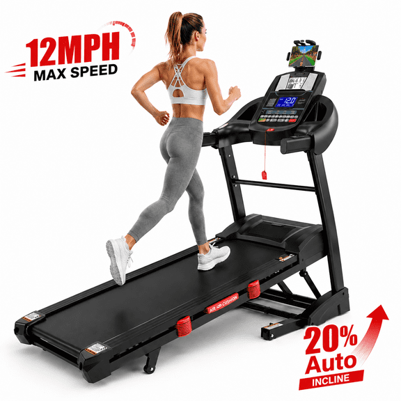 20% Auto Incline Treadmill 400lb Capacity, 12MPH Treadmill for Home Use, 5HP Electric Treadmill with 71 Programs, APP Control, Jogging Running Machine, Folding Treadmill Exercise Equipment