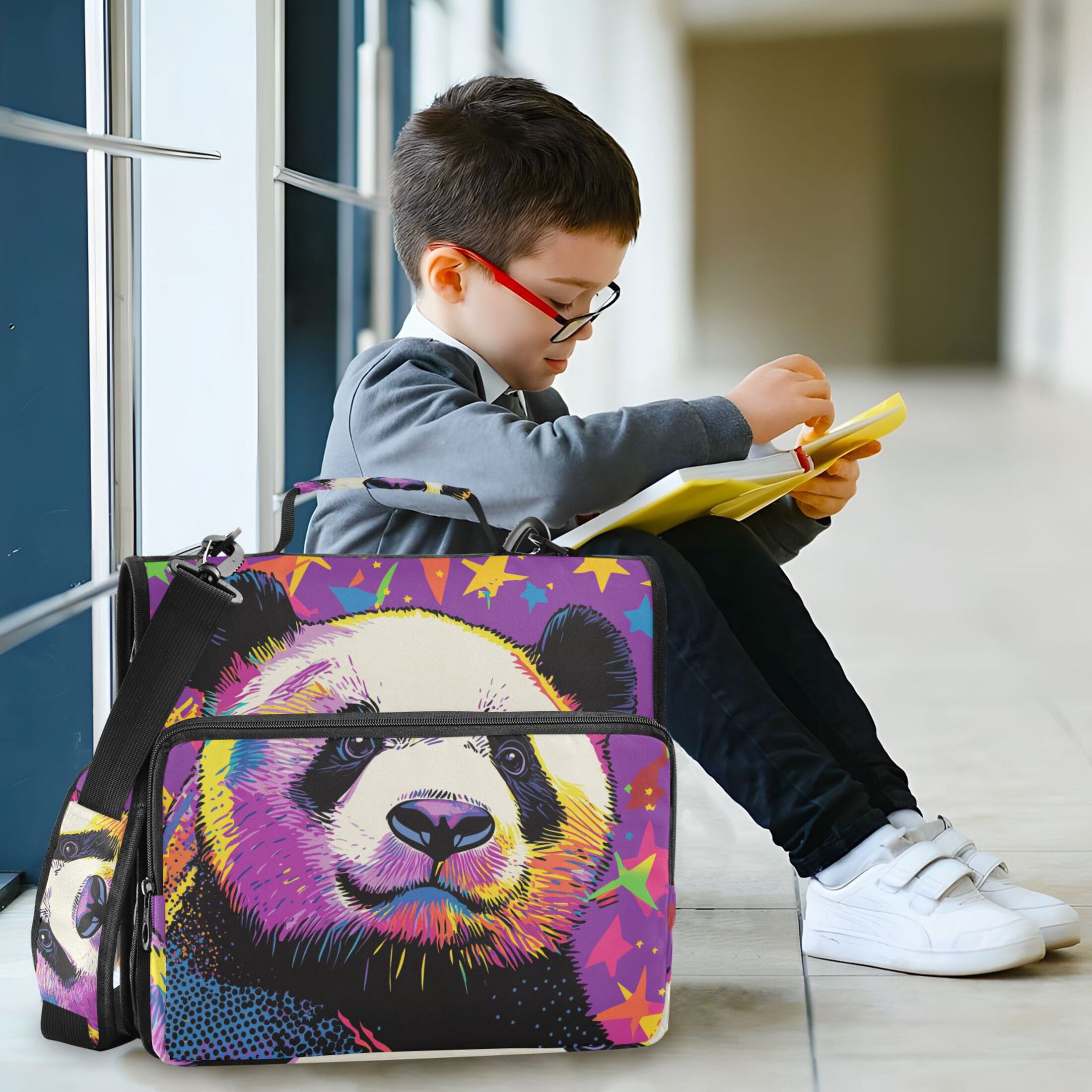 3 Ring Zipper Binder with Shoulder Strap Waterproof Trapper Keeper 2 Inch D-Ring 500 Sheets Capacity Cute Panda and Star