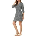 thumbnail image 4 of Vestido de botón con cuello en V floral de 3/4 de mangas y bolsillos laterales para mujer XL negro púrpura, 4 of 7