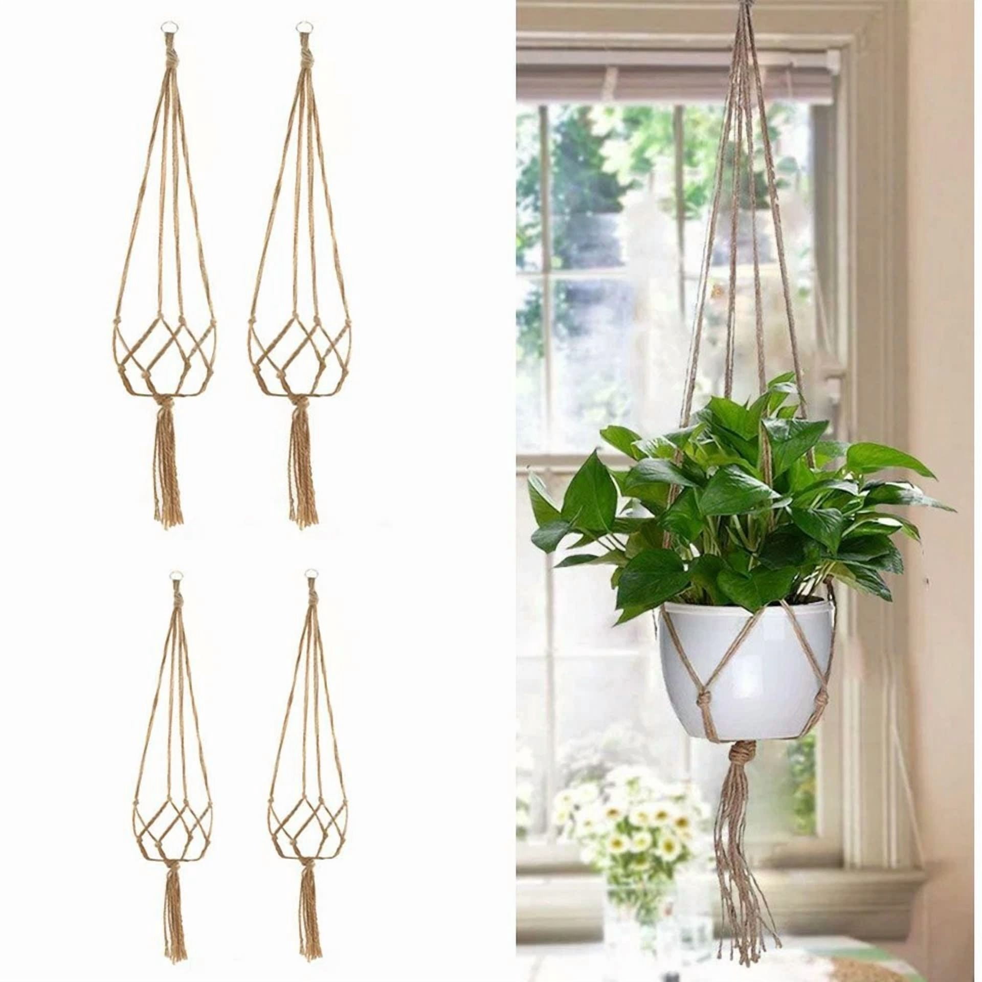 PURELY- 4 Pack Garden Plant Hanger Macrame Hanging Planter Basket Rope Pot Holder Decor