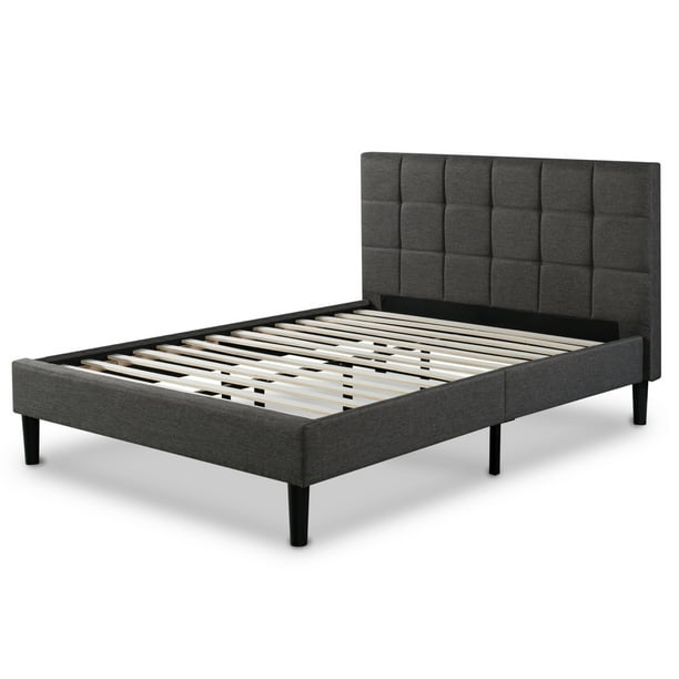 Zinus Lottie 43" Upholstered Platform Bed Frame, Grey, Queen