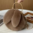 thumbnail image 1 of Bolso bandolera con orejas de conejo para mujer | Bolso de peluche con cierre de clip y pinza para el pelo | Colores rosa, caqui, gris y blanco | Monedero de poliéster y elastano de 21,8 x 21,9 cm, 1 of 7