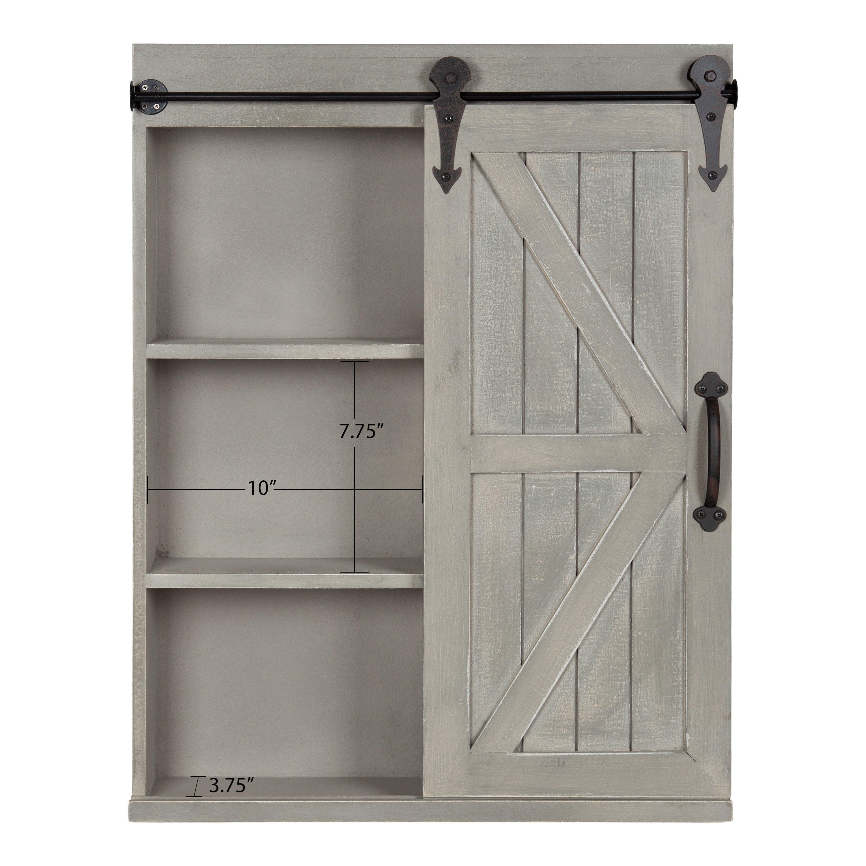 Kate And Laurel Cates Decorative Wood Wall Storage Cabinet With Vanity Mirror And Sliding Barn Door Rustic Gray Walmart Com Walmart Com