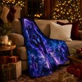 thumbnail image 3 of Black Wolf in Purple Cosmic Portal with Crystal Peaks, Dramatic Fantasy Wildlife Motif for Wolf Lovers, Birthday Gift, Cozy Flannel Blanket for Game Room and Bedroom, Gothic Home Decor, 3 of 9