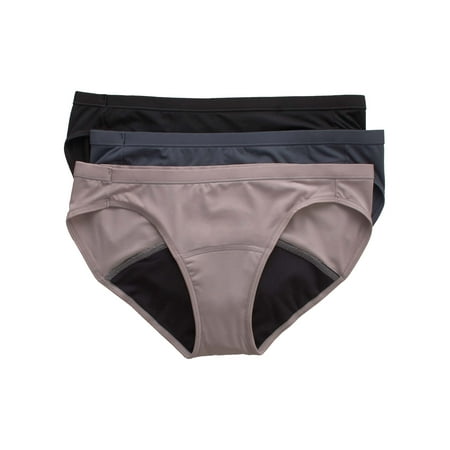 

Hanes Comfort Period.™ Light Women s Bikini Underwear Pack Black/Assorted Greys 3-Pack 5