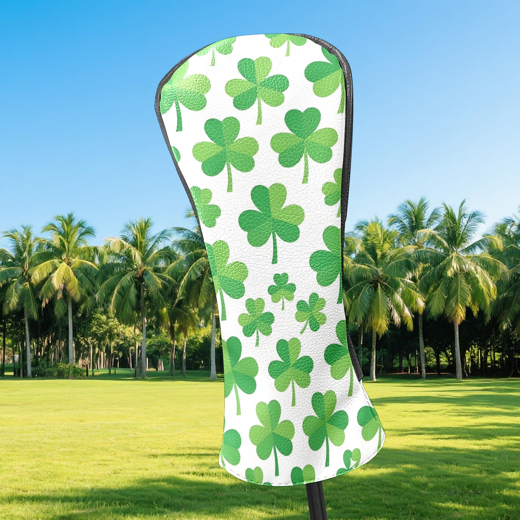 Golf Club Covers, Green Clover Premium PU Leather Driver Hybrid Putter Head Covers with Velvet Lining, Waterproof Golf Gifts for Men Women