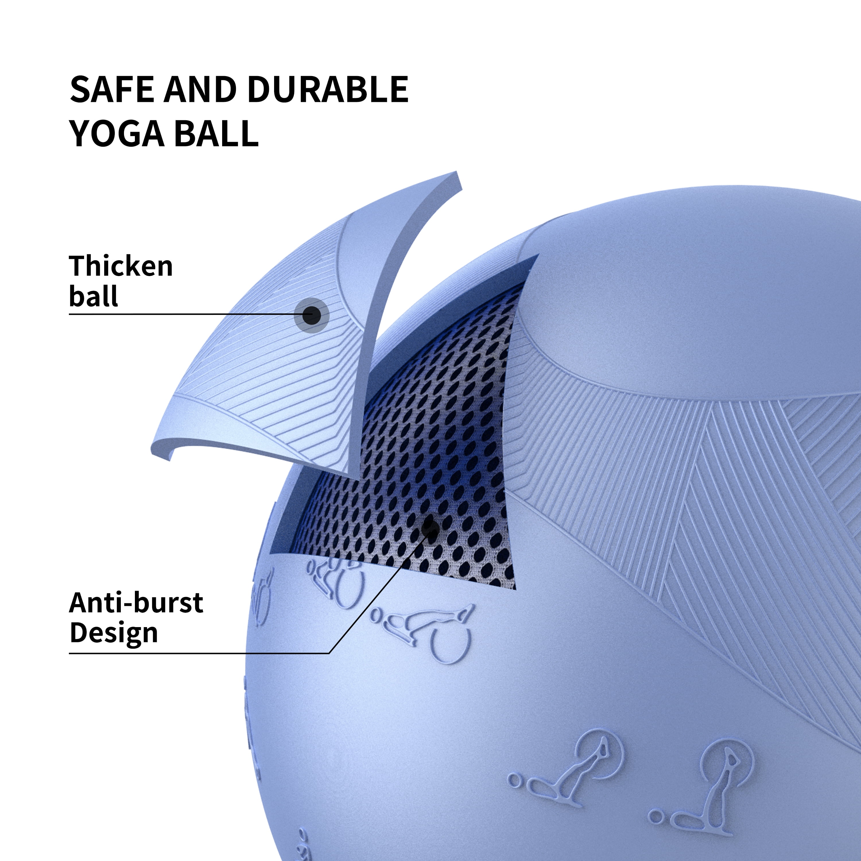 FITMIND Thick Exercise Ball with Embossed Pattern, 25in, Hand Pump, Anti-Burst, Blue