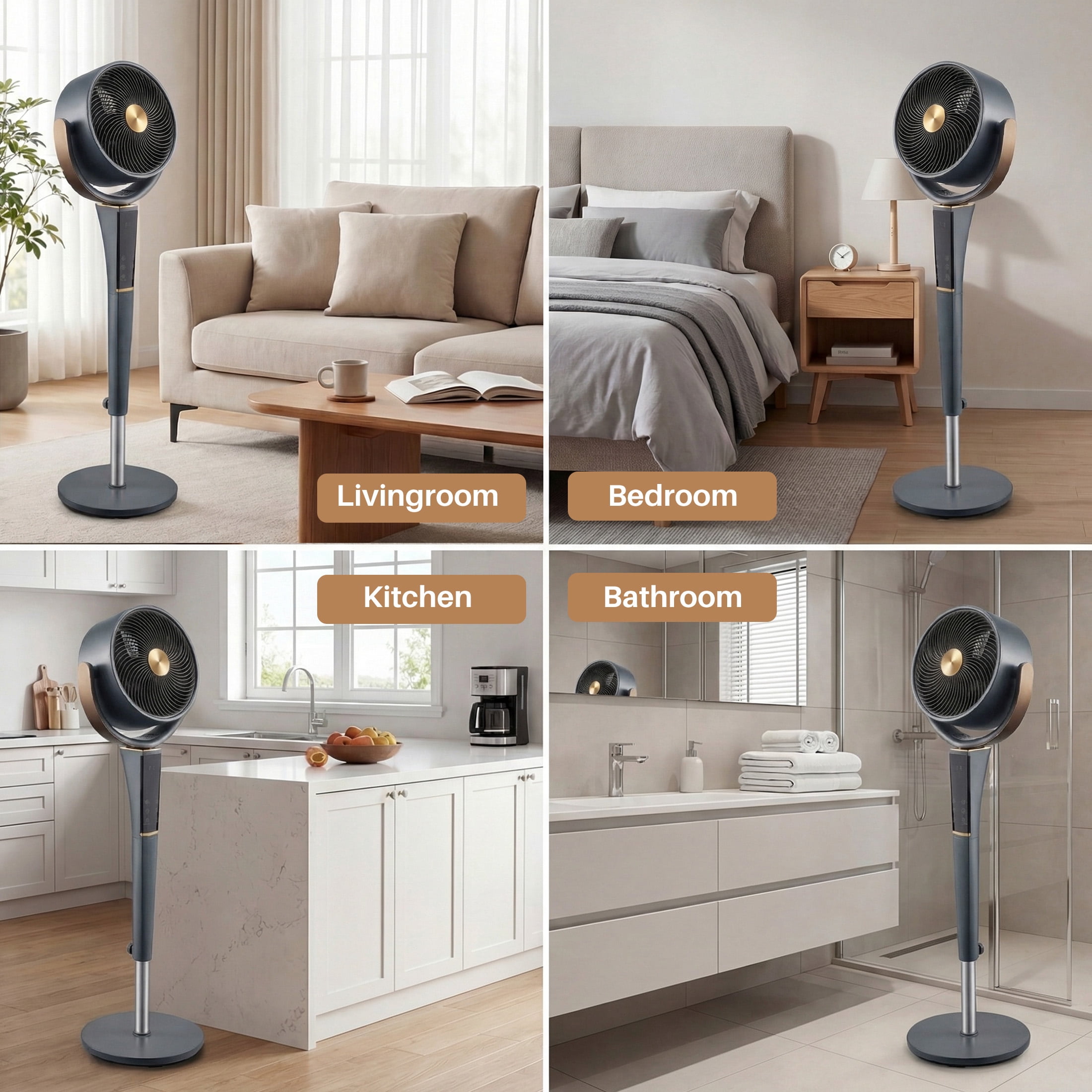 SHOUFTW Quiet Oscillating Pedestal Fan for Bedroom, 15 Speeds 5 Modes, 37-45" Height Adjustable, 12H Timer, Gray