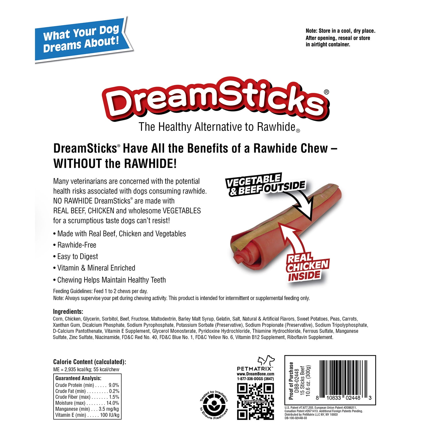 DreamBone DreamSticks With Real Beef 15 Count, Rawhide-FreeChews For Dogs