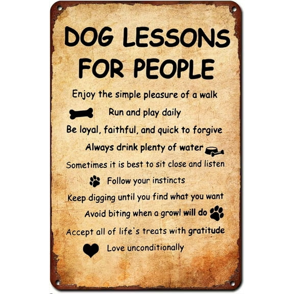 DOG LESSONS FOR PEOPLE Vintage Metal Sign Retro Tin Plaque for Garden Outdoor Kitchen Home Bar Pub Man Cave Art Decorch,8X12Inch