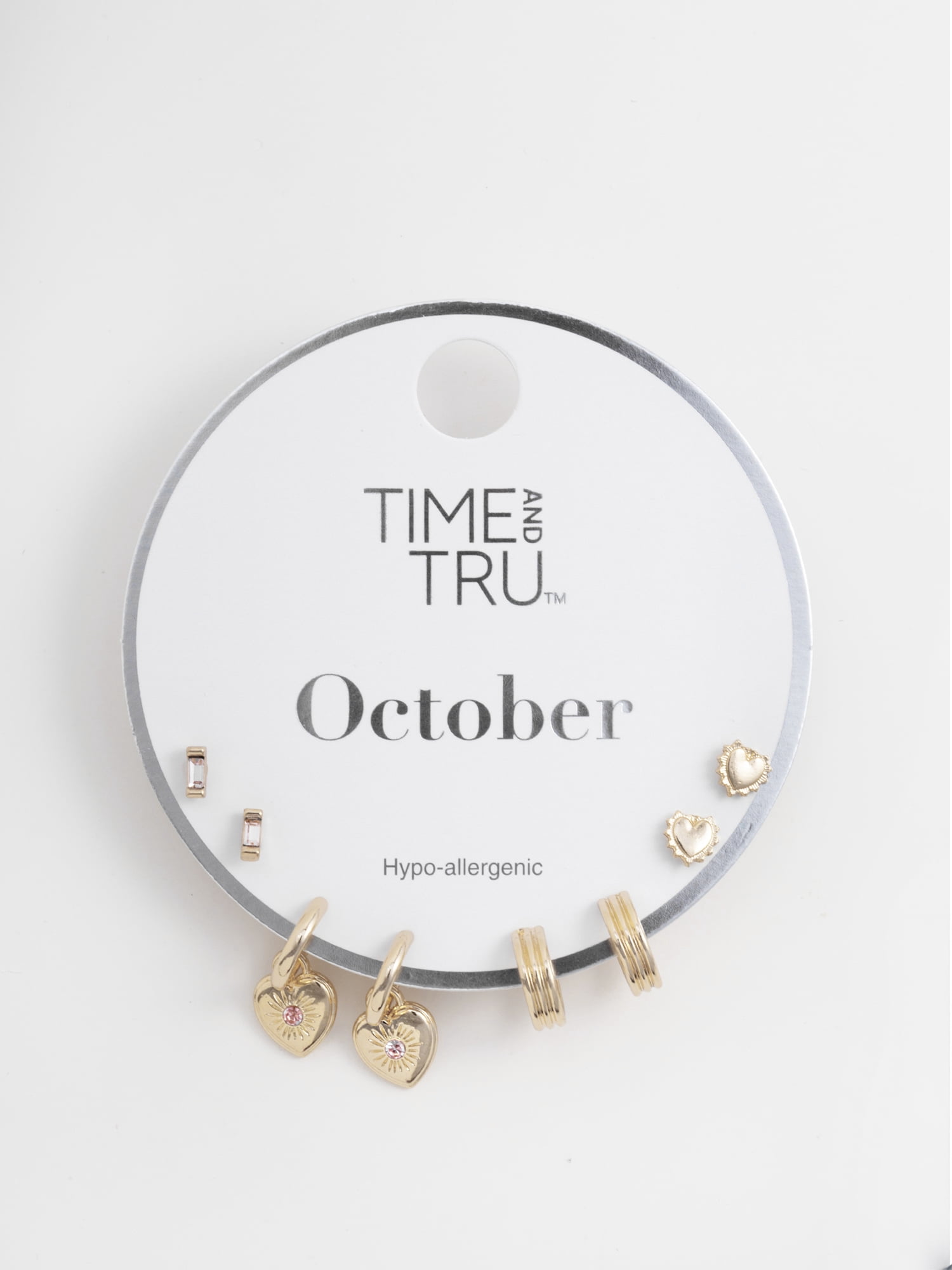 Time and Tru Women's Goldtone Birthstone Earring Set, 4 Pairs, October