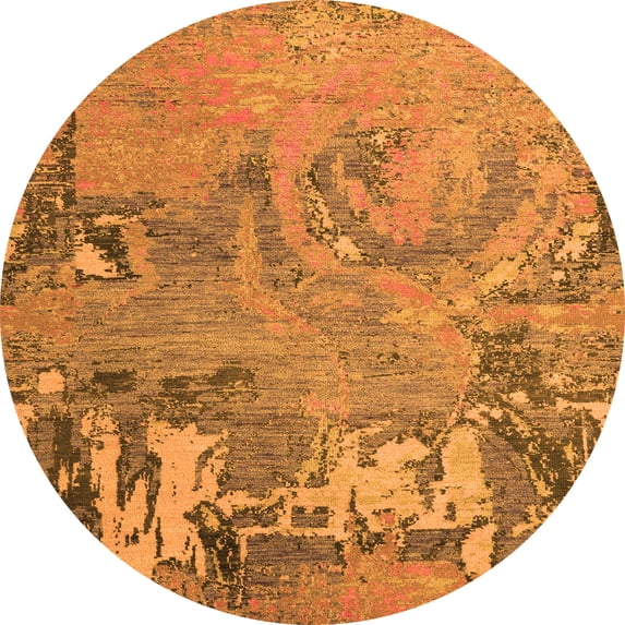 Ahgly Company Indoor Round Abstract Orange Modern Area Rugs, 8' Round